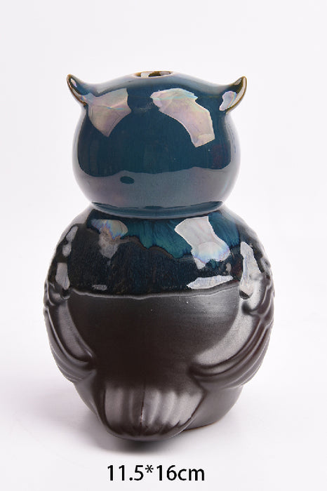 Backflow incense cone holder owl ceramic black 11.5x16cm