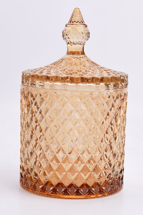 Glasdose Zylinder mit Deckel apricotfarben 10x18cm