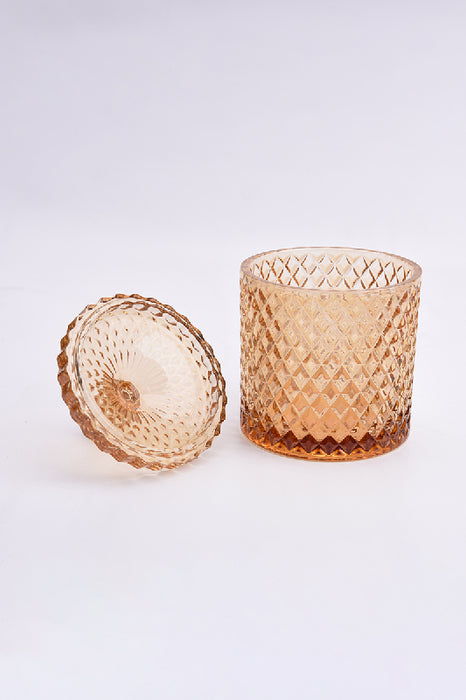 Glasdose Zylinder mit Deckel apricotfarben 10x18cm