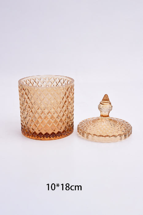 Glasdose Zylinder mit Deckel apricotfarben 10x18cm