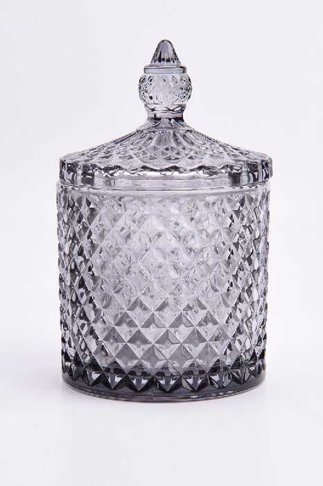 Glasdose Zylinder mit Deckel blau 8x14cm