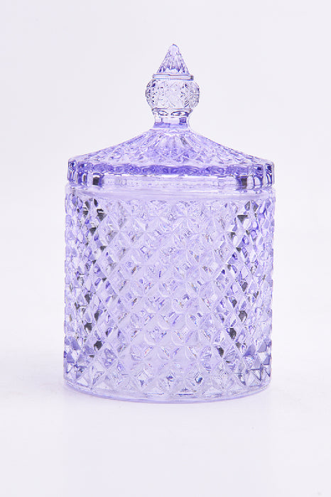 Glasdose Zylinder mit Deckel lila 8x14cm