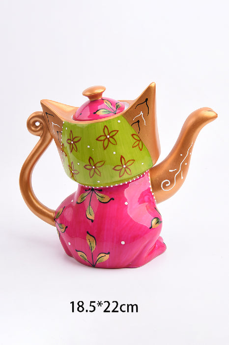 Teekrug Keramik katzenförmig türkis/rot/goldfarben/multicolor 22x18.5cm