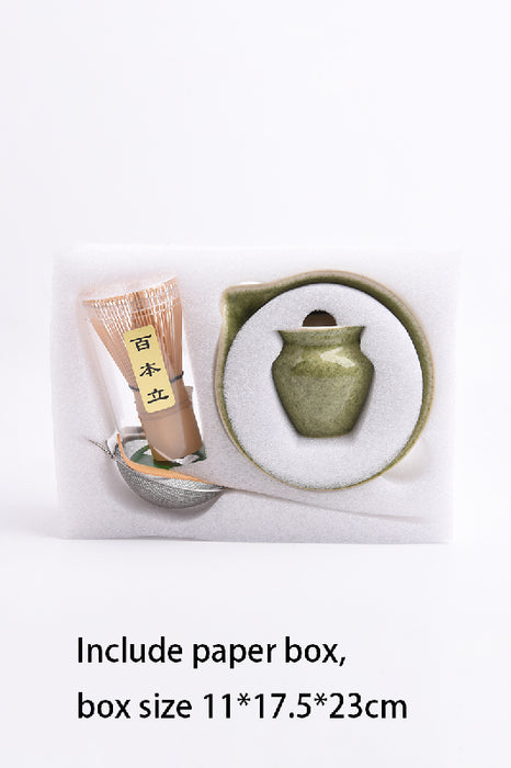 Keramik Matcha Tee Set 5-teilig olive mit Bambus Rührbesen 23x17.5x11cm