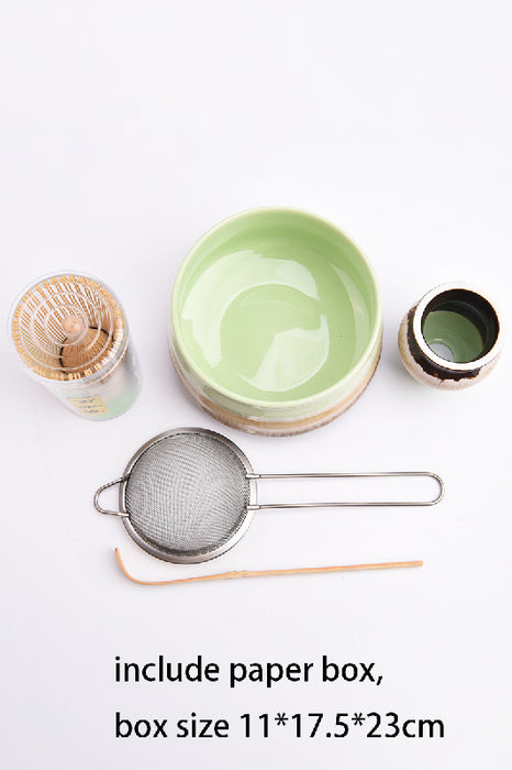 Keramik Matcha Tee Set 5-teilig grün/braun/mutlicolor mit Bambus Rührbesen 23x17.5x11cm