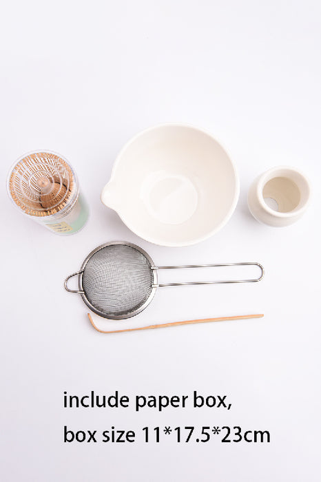 Keramik Matcha Tee Set 5-teilig weiss mit Bambus Rührbesen 23x17.5x11cm