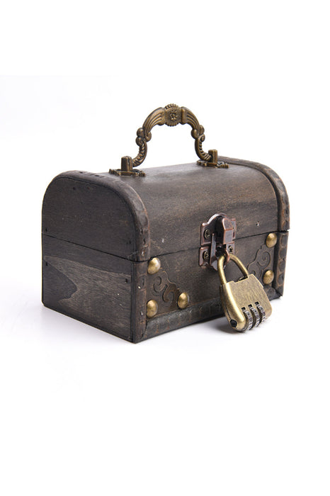 Wooden box, brown, with gold-colored rivets and lock, 12x8x8cm