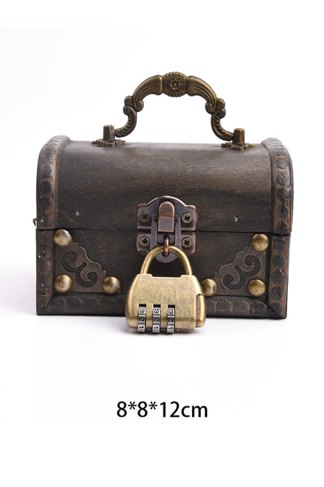 Wooden box, brown, with gold-colored rivets and lock, 12x8x8cm