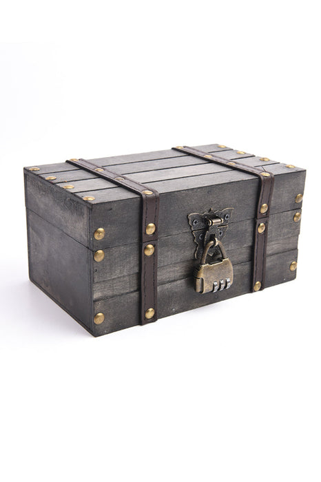 Holzbox dunkelbraun mit Lederbänder/Nieten verziert mit Schloss 20x12x10cm