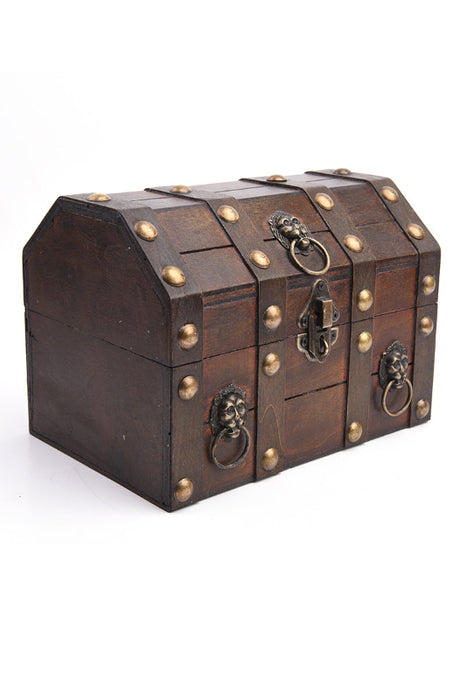 Holzbox braun mit Lederbänder/Nieten/Messingringen verziert 22x15x16cm