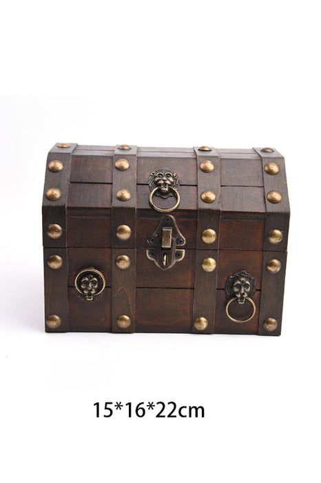 Holzbox braun mit Lederbänder/Nieten/Messingringen verziert 22x15x16cm