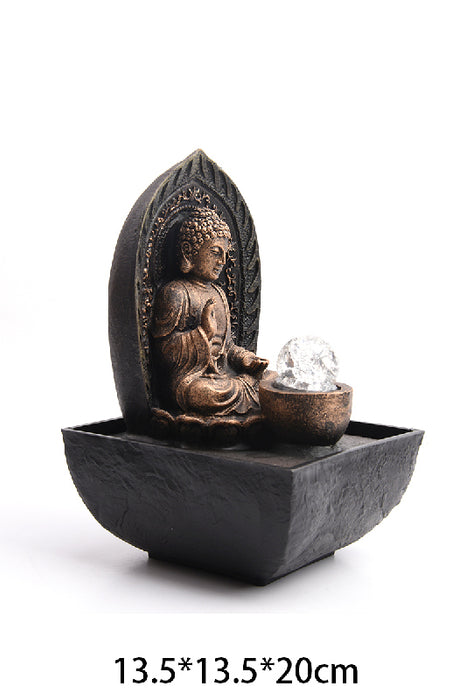 Wasserbrunnen schwarz Buddha sitzend bronzefarben mit Glaskugel 13.5x13.5x20cm