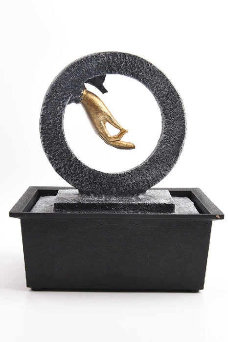 Wasserbrunnen schwarz Buddha Hand OM Mudra goldfarben 21x15.5x24.5cm