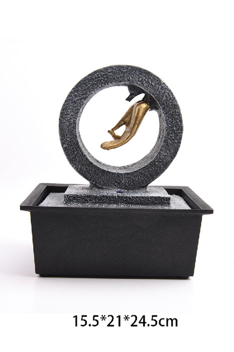 Wasserbrunnen schwarz Buddha Hand OM Mudra goldfarben 21x15.5x24.5cm