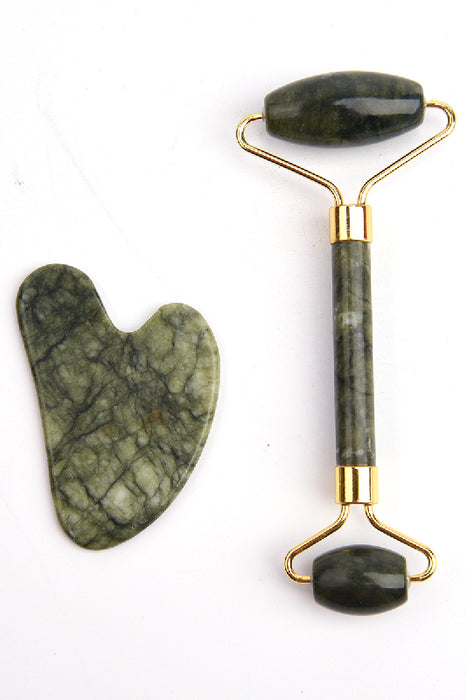 Facial roller with heart-shaped Gua Sha stone, southern jade