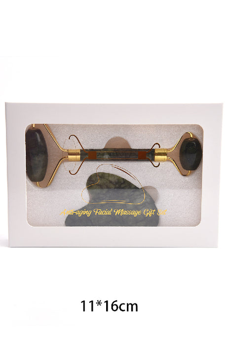 Facial roller with heart-shaped Gua Sha stone, southern jade