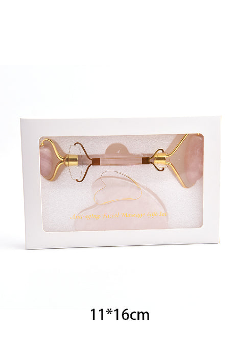 Face roller with heart-shaped rose quartz Gua Sha stone