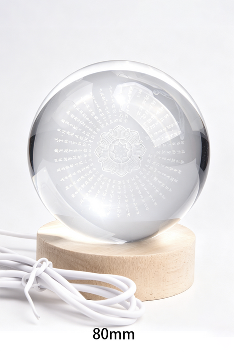 Glaslampe rund Mantra 80mm, Holzsockel 60mm mit USB Anschluss