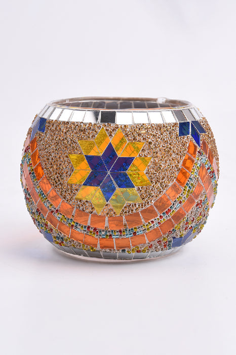 Photophore mosaïque étoile bleu/orange/argenté/multicolore 8x10cm