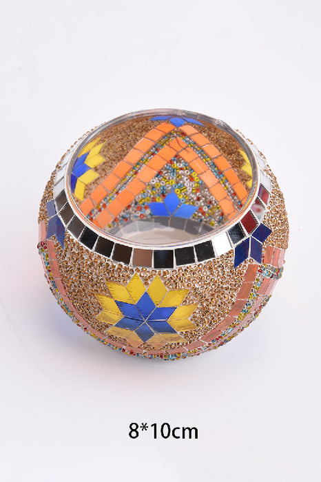 Photophore mosaïque étoile bleu/orange/argenté/multicolore 8x10cm