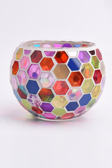 Mosaic Lantern Hexagonal Red/Blue/Purple/Yellow/Multicolor 8x10cm