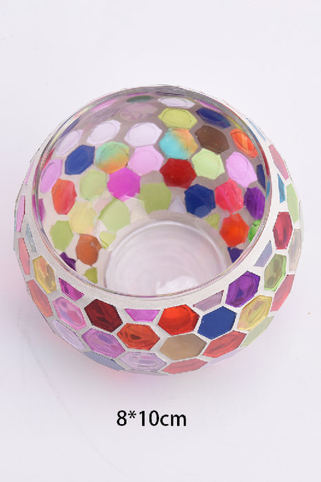 Mosaic Lantern Hexagonal Red/Blue/Purple/Yellow/Multicolor 8x10cm