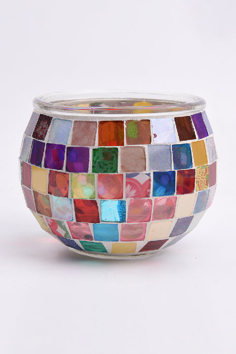 Windlicht Mosaiksteine quadratisch lila/grün/blau/rot/multicolor 8x10cm
