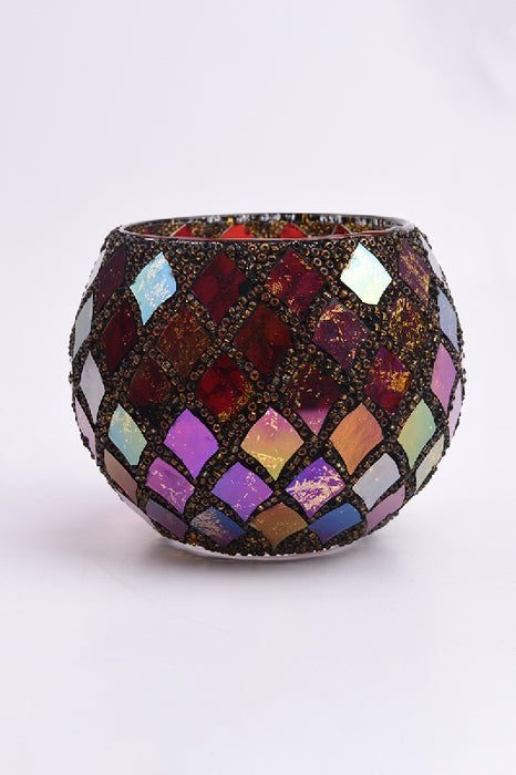 Mosaik Windlicht dunkelrot/lila/blau/orange/multicolor 8x10cm