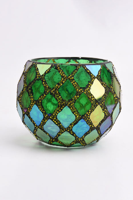 Mosaik Windlicht dunkelgrün/hellblau/rosa/multicolor 8x10cm