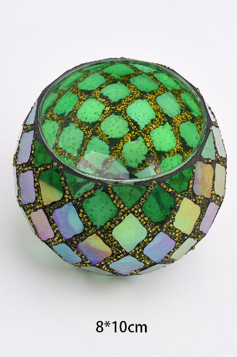 Mosaik Windlicht dunkelgrün/hellblau/rosa/multicolor 8x10cm