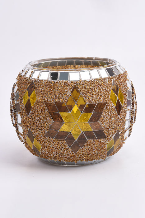 Mosaic Lantern brown/yellow/silver-colored/multicolor 6.5x8.5cm
