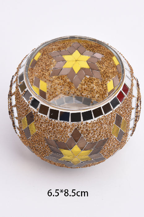 Mosaic Lantern brown/yellow/silver-colored/multicolor 6.5x8.5cm