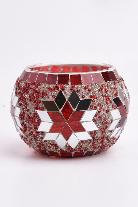 Photophore mosaïque rouge/blanc/multicolore 6.5x8.5cm