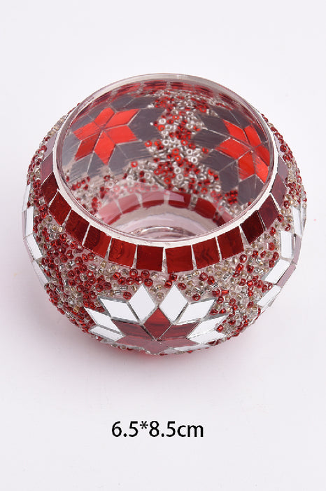 Photophore mosaïque rouge/blanc/multicolore 6.5x8.5cm
