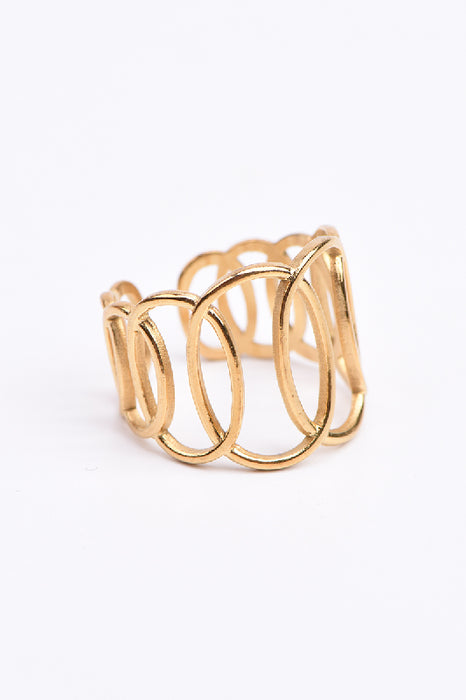 Ring Edelstahl vergoldet breite Ovale verstellbar
