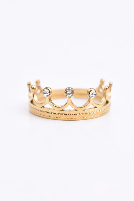 Ring Edelstahl vergoldet kleine Krone mit Zirkonia verstellbar