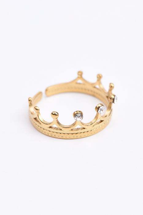 Ring Edelstahl vergoldet kleine Krone mit Zirkonia verstellbar