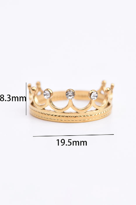 Ring Edelstahl vergoldet kleine Krone mit Zirkonia verstellbar