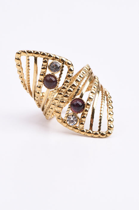 Ring Edelstahl vergoldet Amethyst / Zirkonia verstellbar