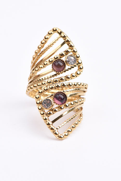 Ring Edelstahl vergoldet Amethyst / Zirkonia verstellbar