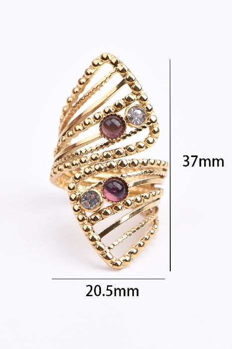 Ring Edelstahl vergoldet Amethyst / Zirkonia verstellbar