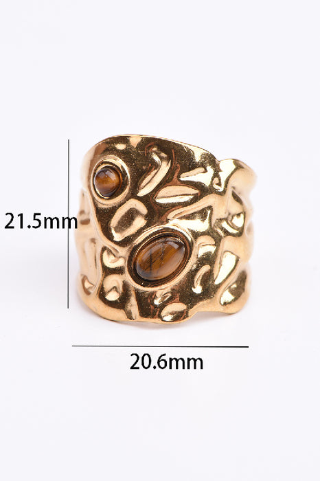 Ring Edelstahl vergoldet 2 Steine Tigerauge breit verstellbar