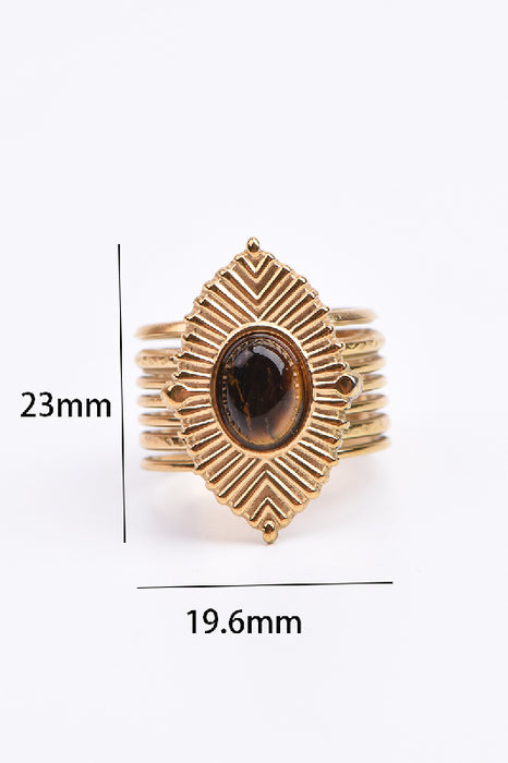 Ring Edelstahl vergoldet Tigerauge oval spitz zulaufend gefasst verstellbar