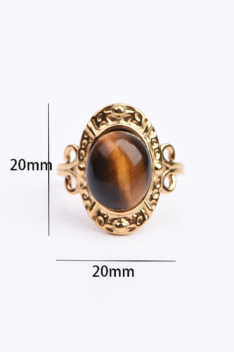 Bague acier inoxydable doré œil de tigre serti fantaisie