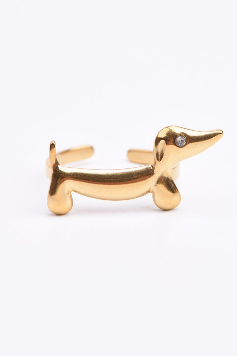 Ring Edelstahl vergoldet Hund mit Zirkonia Klasse 5A verstellbar