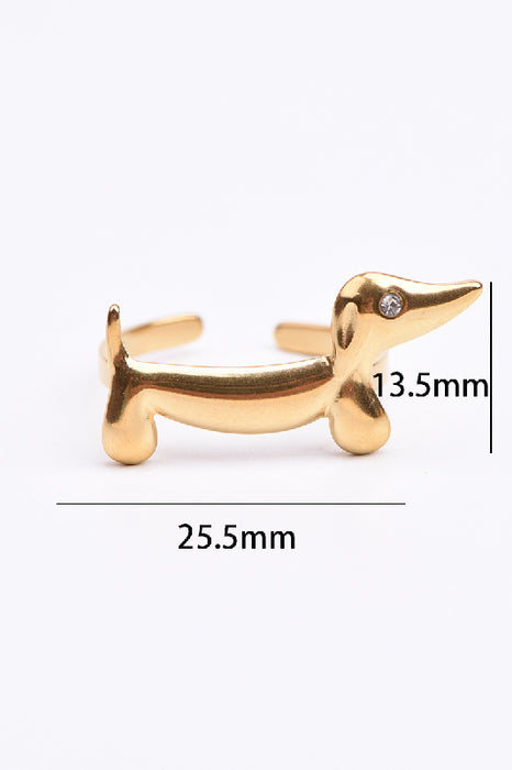 Ring Edelstahl vergoldet Hund mit Zirkonia Klasse 5A verstellbar