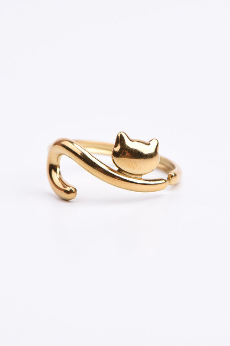 Ring Edelstahl vergoldet Katze mit Zirkonia verstellbar
