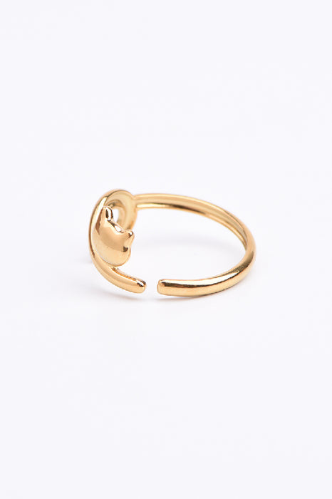 Ring Edelstahl vergoldet Katze mit Zirkonia verstellbar