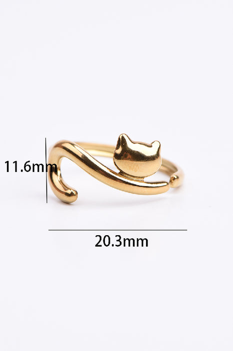Ring Edelstahl vergoldet Katze mit Zirkonia verstellbar