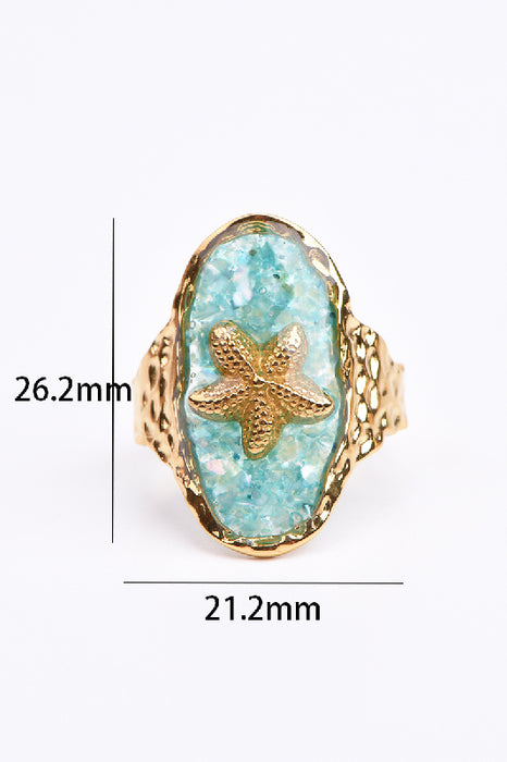 Ring Edelstahl vergoldet Opalit oval mit Stern verstellbar